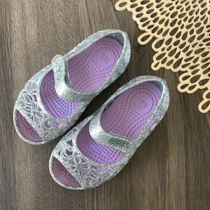 Toddler & Girls Silver Sparkly Crocs
